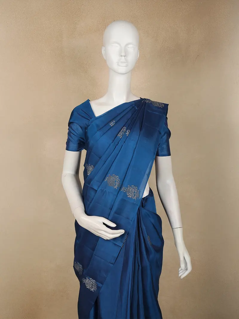 Royal Blue Butta Woven Design Soft Silk Fancy Saree With Self Border 2