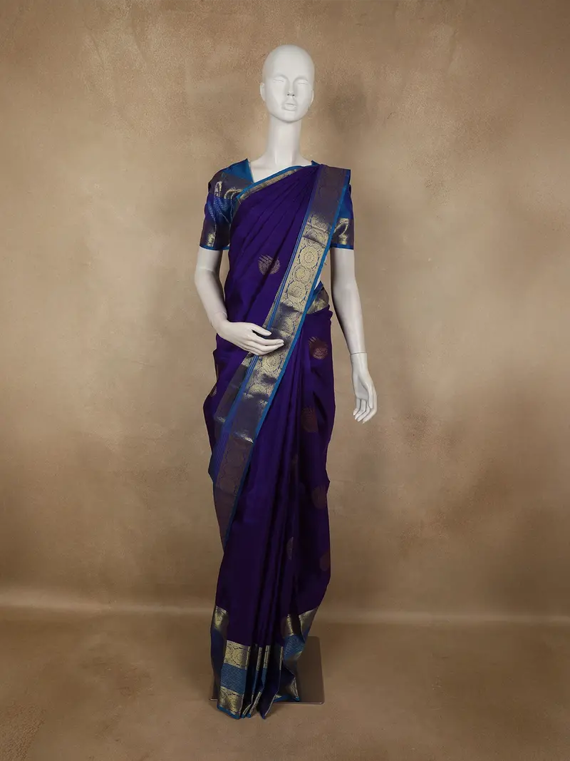 Royal Blue Butta Zari Woven Design Pure Kanchipuram Silk Saree With Contrast Zari Border 1