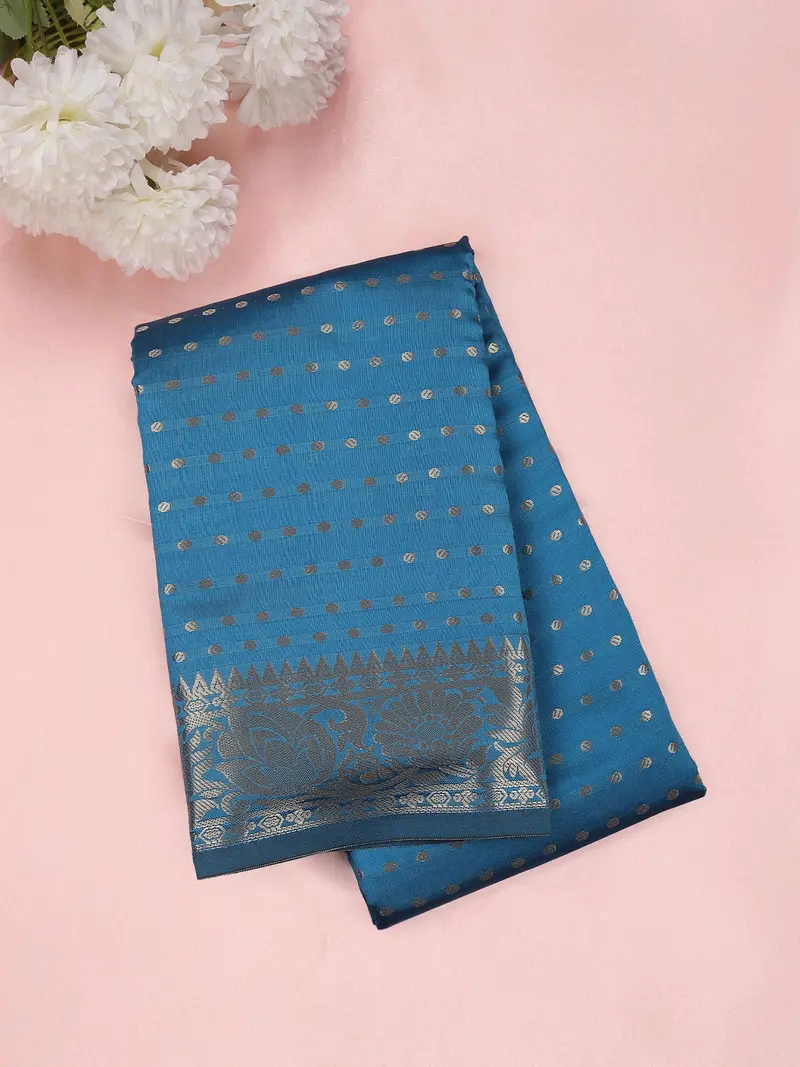 Royal Blue Butta Zari Woven Design Semi Silk Saree With Floral Border 1