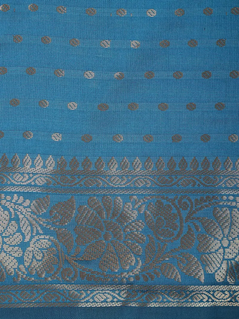 Royal Blue Butta Zari Woven Design Semi Silk Saree With Floral Border 2