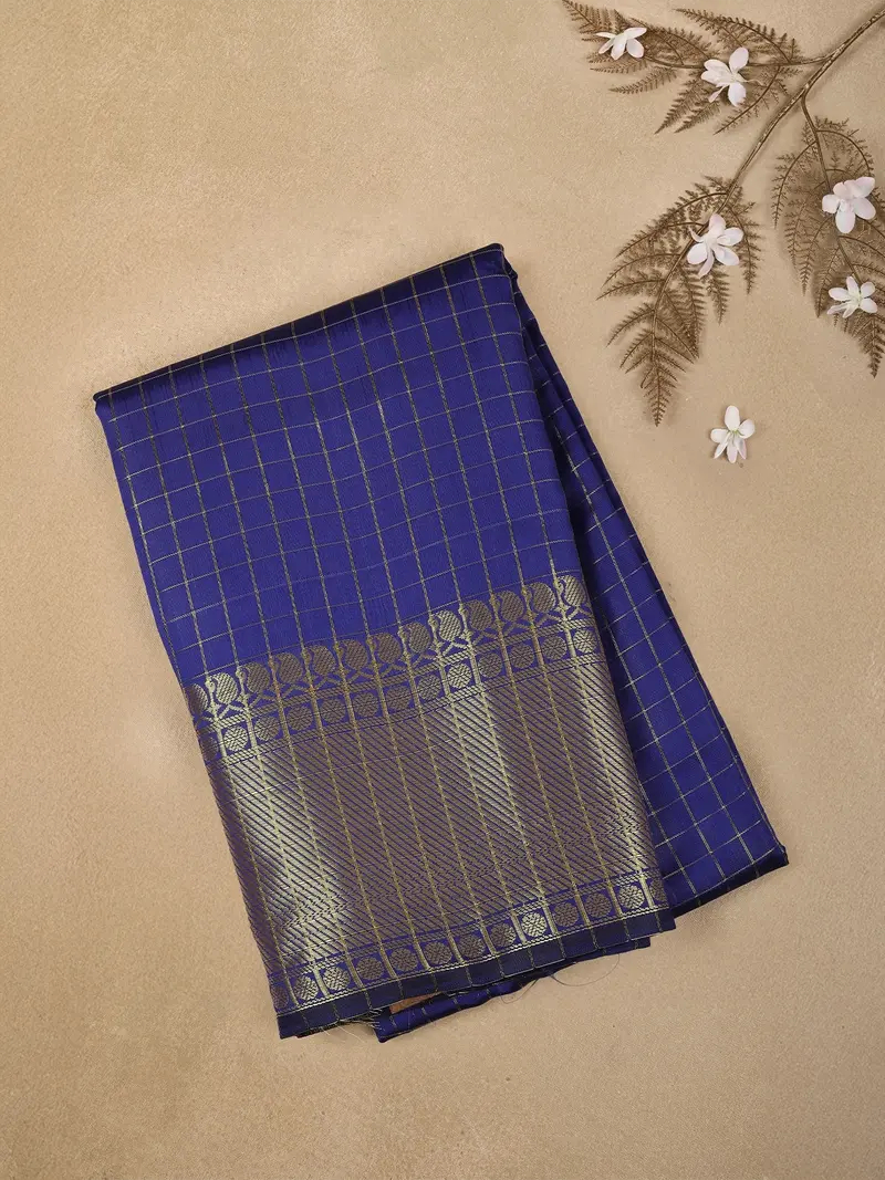 Royal Blue Checked Woven Design Soft Silk Fancy Saree 1