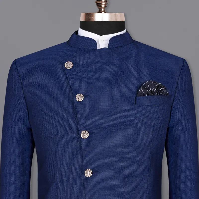 Royal Blue Cross Placket Bandhgala Wool Rich Blazer 1