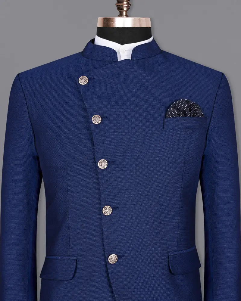Royal Blue Cross Placket Bandhgala Wool Rich Blazer 2