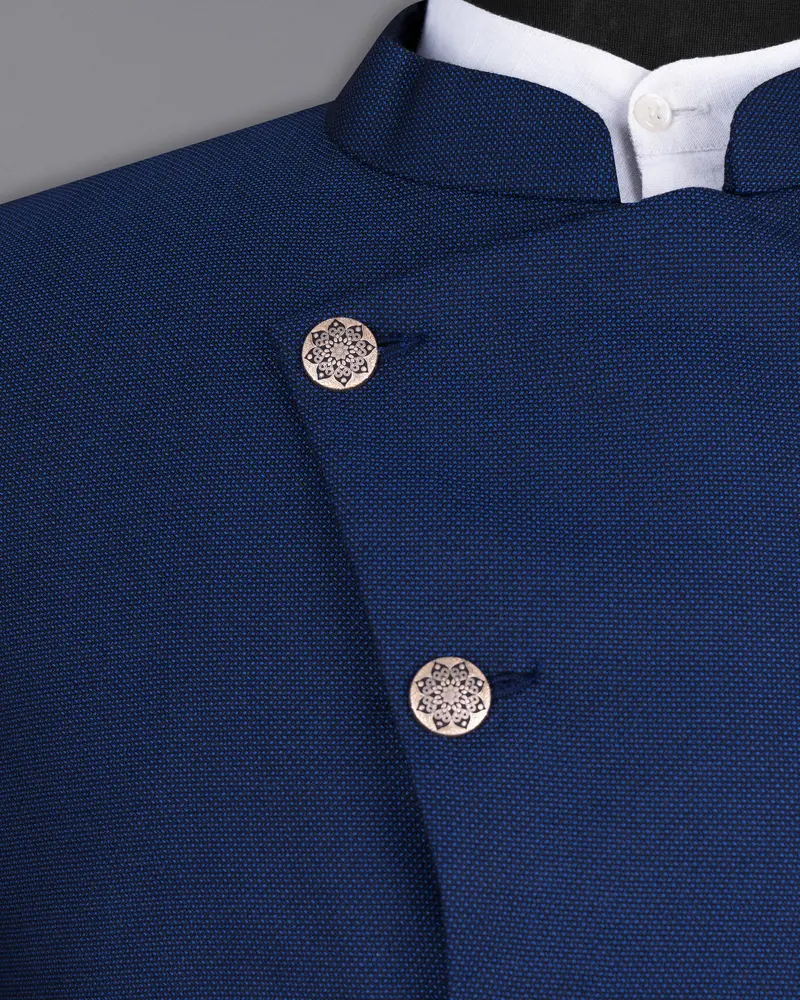 Royal Blue Cross Placket Bandhgala Wool Rich Blazer 4