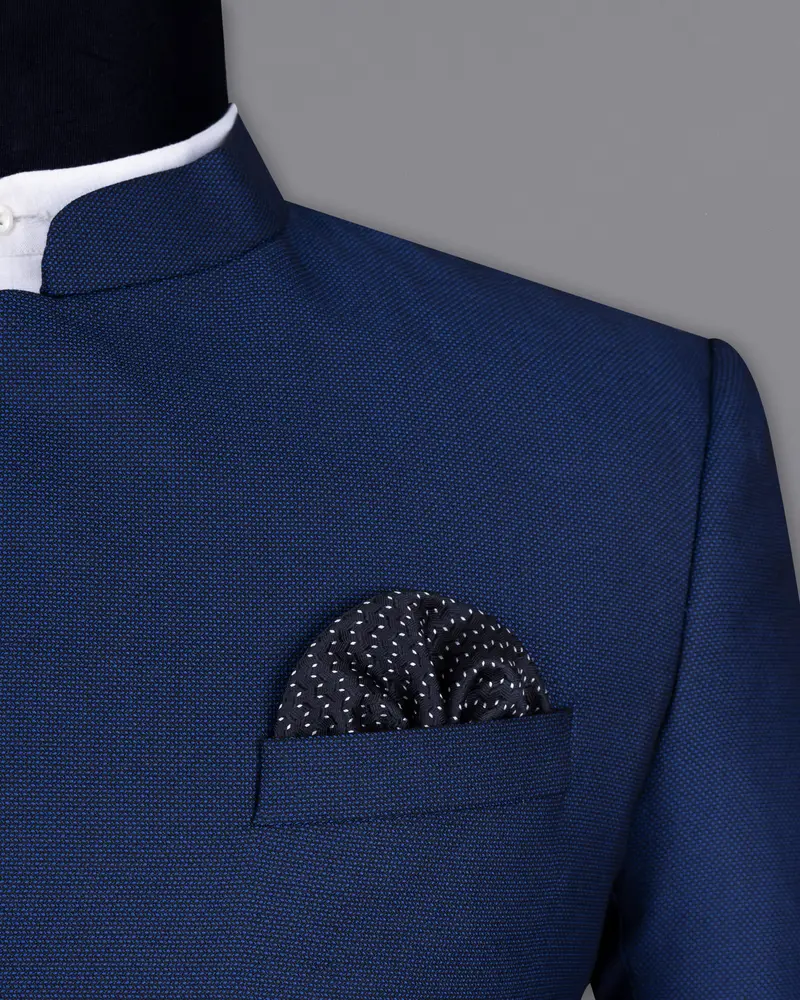 Royal Blue Cross Placket Bandhgala Wool Rich Blazer 6