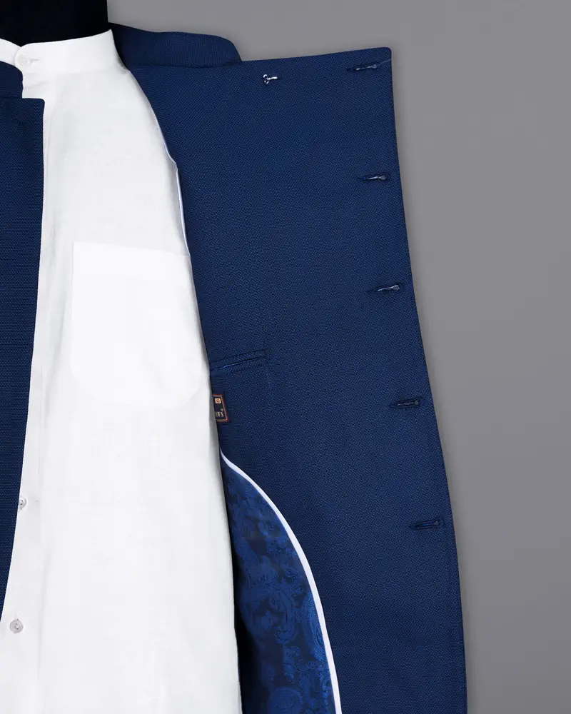 Royal Blue Cross Placket Bandhgala Wool Rich Blazer 7