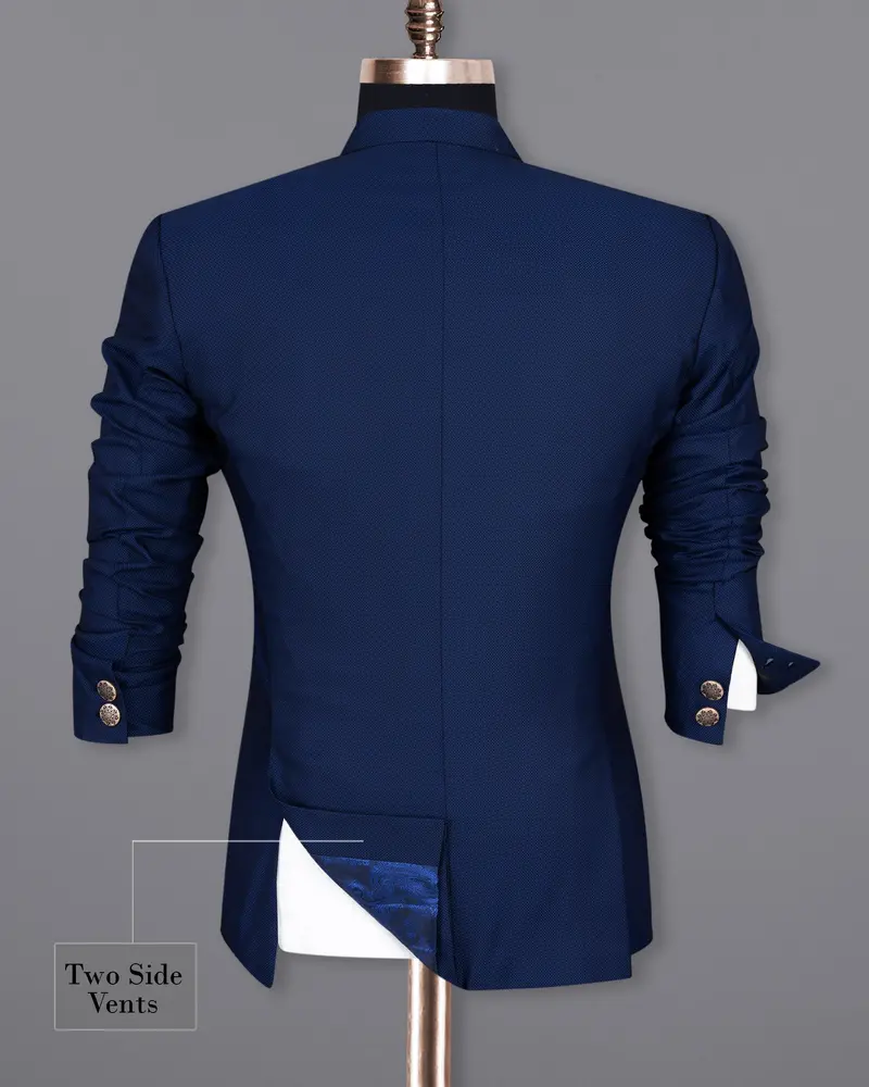 Royal Blue Cross Placket Bandhgala Wool Rich Blazer 9