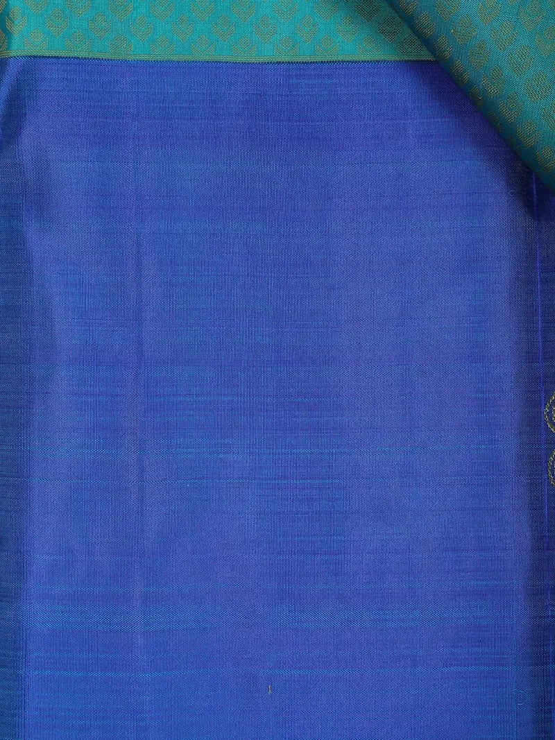 Royal Blue Floral And Peacock Motifs Pure Kanchipuram Silk Saree 2
