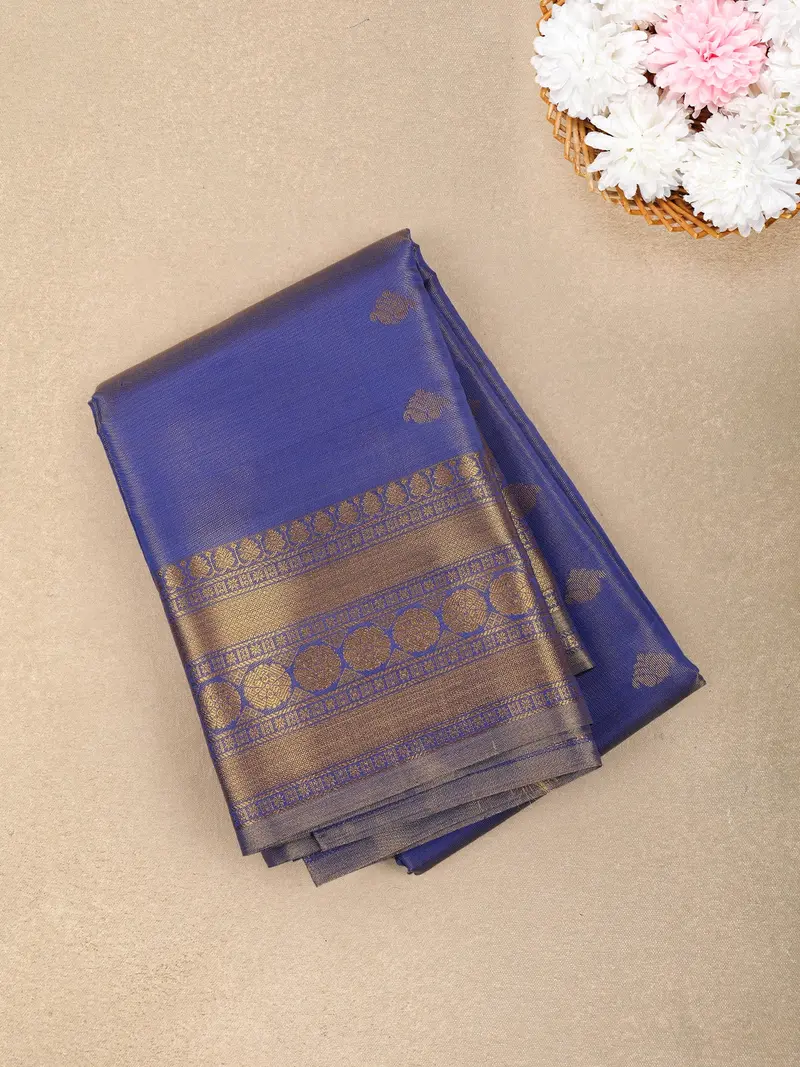 Royal Blue Floral Butta Zari Woven Design Tissue Designer Saree With Zari Border 1