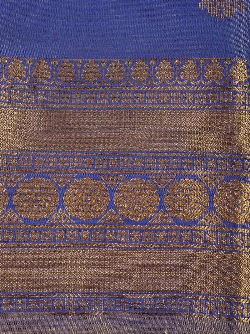 Royal Blue Floral Butta Zari Woven Design Tissue Designer Saree With Zari Border 2