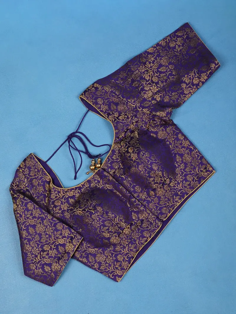 Royal Blue Floral Design Banarasi Silk Readymade Blouse 1