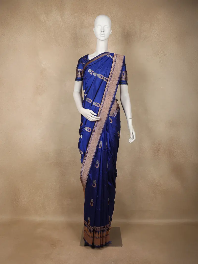 Royal Blue Floral Woven Design Pure Banarasi Saree 1