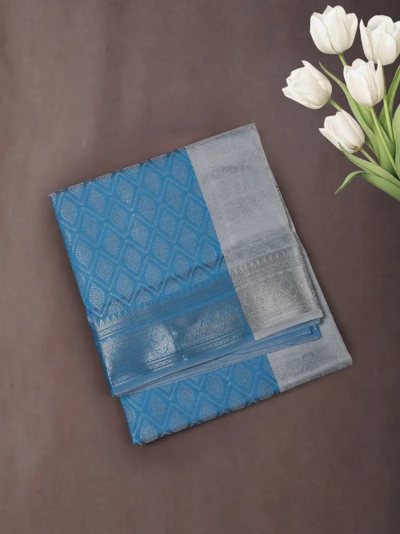 Royal Blue Floral Zari Woven Design Art Silk Saree 1