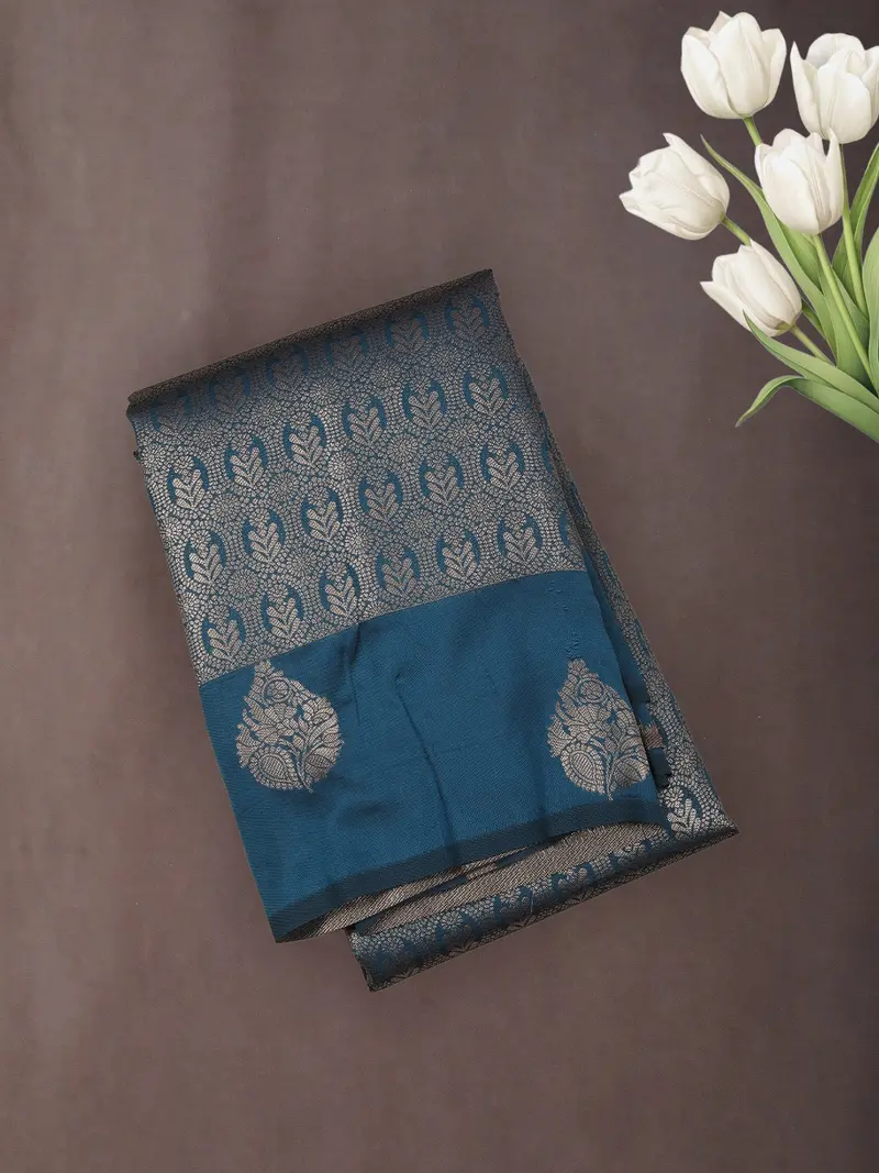 Royal Blue Floral Zari Woven Design Art Silk Saree 1