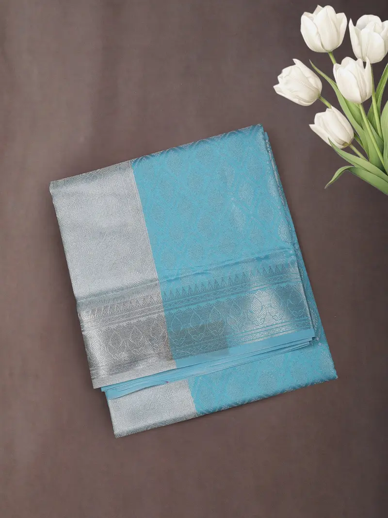 Royal Blue Floral Zari Woven Design Art Silk Saree 1