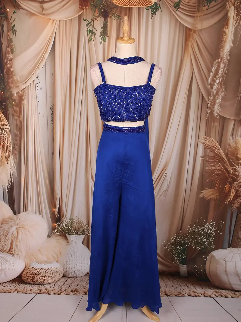 Royal Blue Heavy Sequins Embroidered Design Georgette Palazzo Suit With Dupatta 1