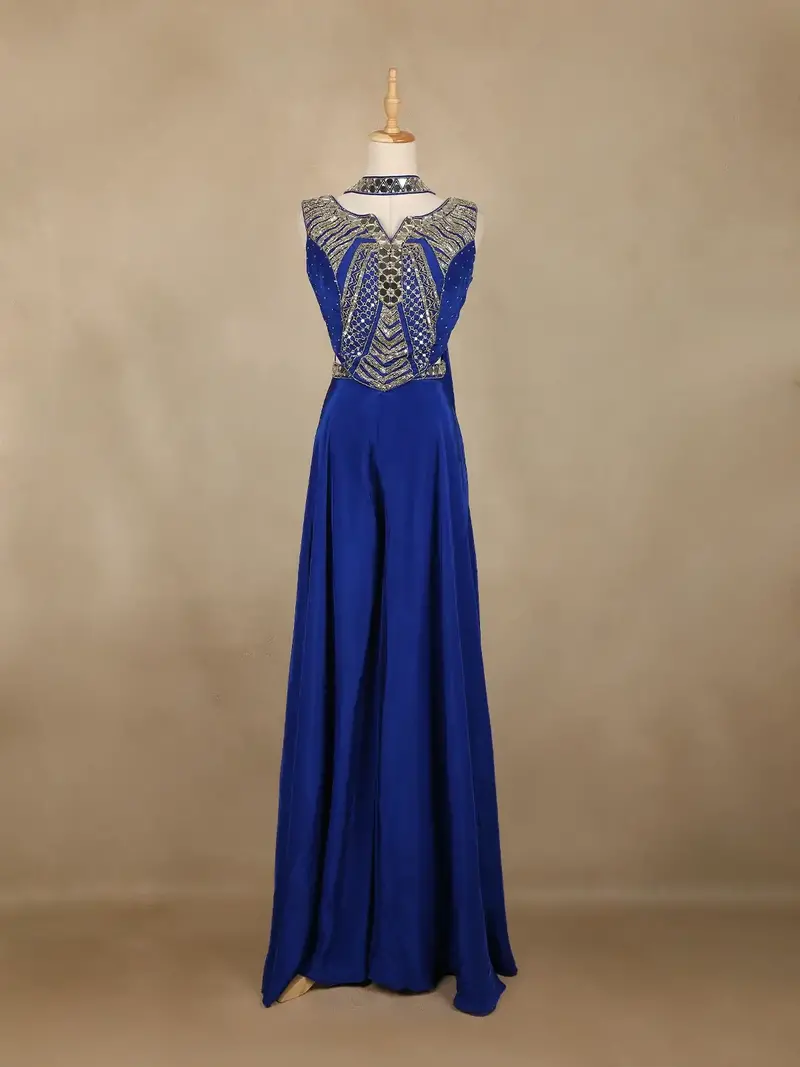 Royal Blue Indo-Western Design Satin Salwar Suit 1