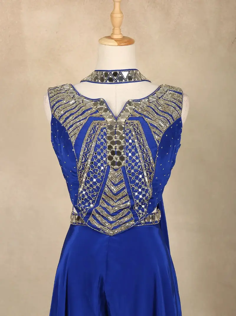 Royal Blue Indo-Western Design Satin Salwar Suit 2