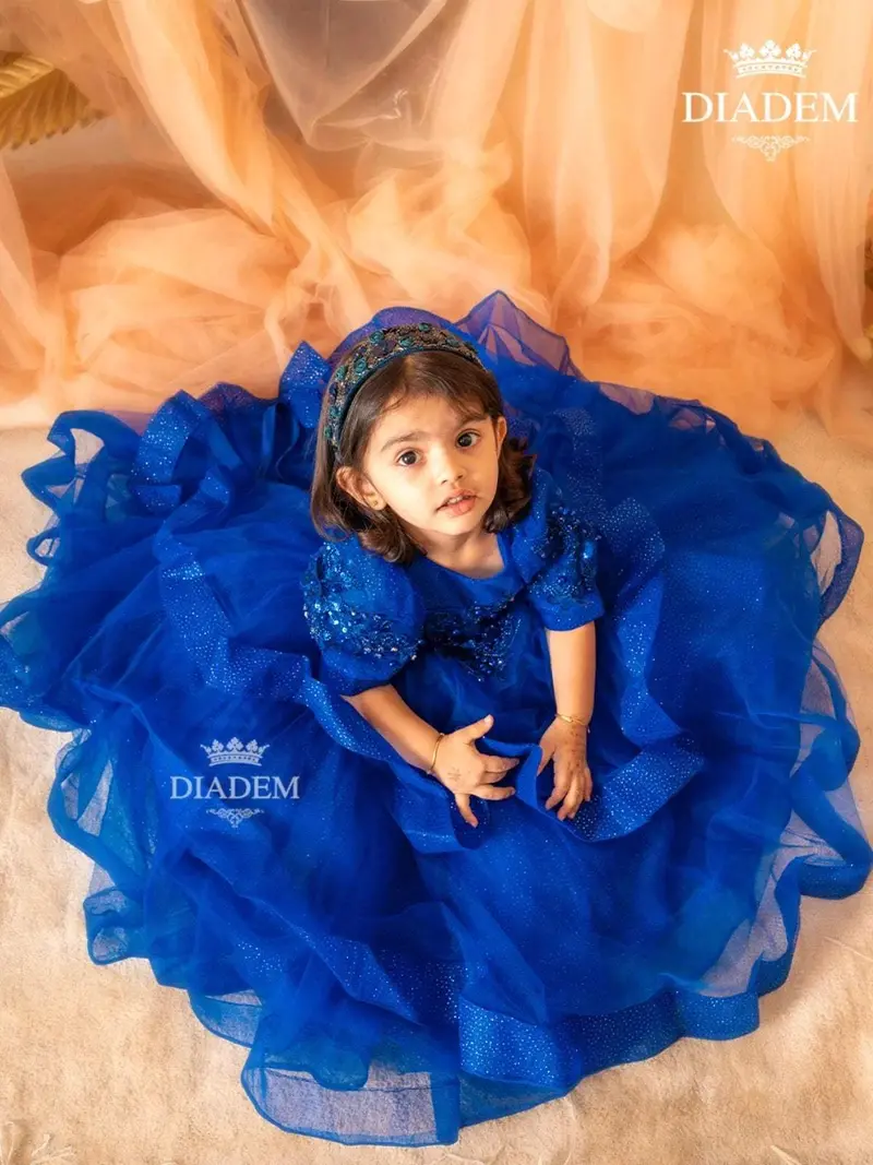 Royal Blue Layered Gown Embellished With Sequins And Pearl Beads 1