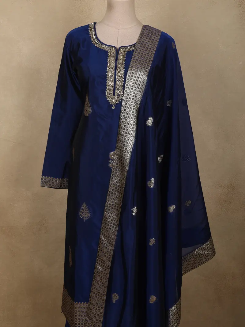 Royal Blue Paisley Zari Woven Design Silk Salwar Suit With Dupatta 2