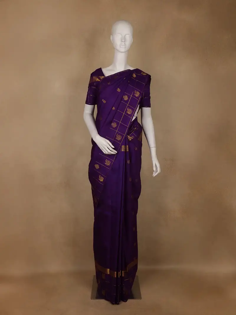 Royal Blue Peacock Motif Woven Pure Kanchipuram Silk Saree 1
