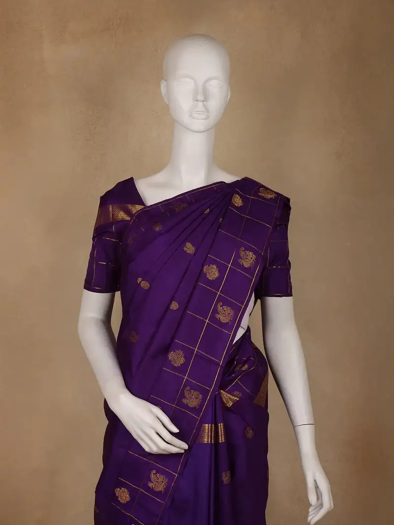 Royal Blue Peacock Motif Woven Pure Kanchipuram Silk Saree 2