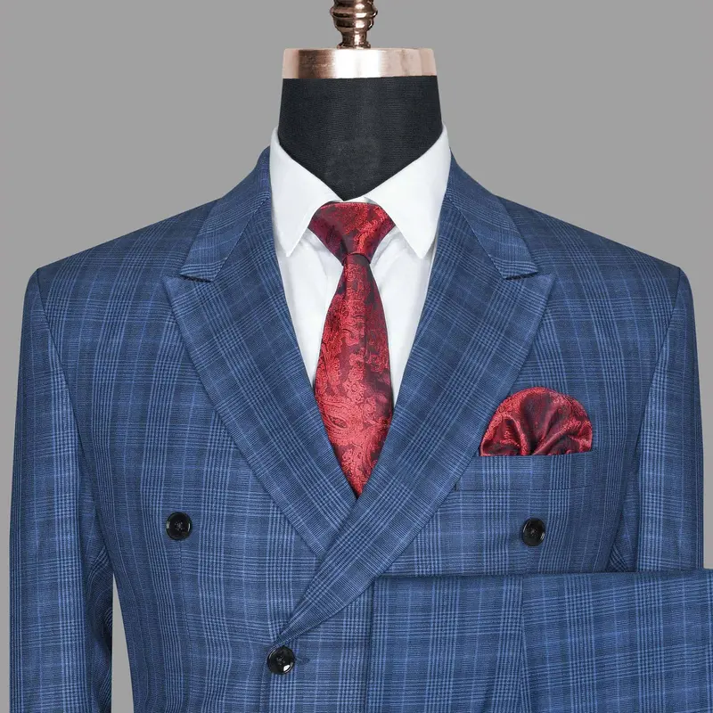 Royal Blue Plaid Double Breasted Suit 1