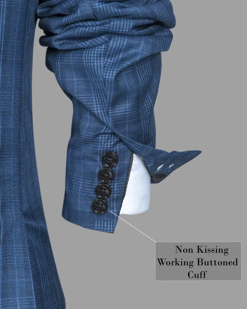 Royal Blue Plaid Double Breasted Suit 10
