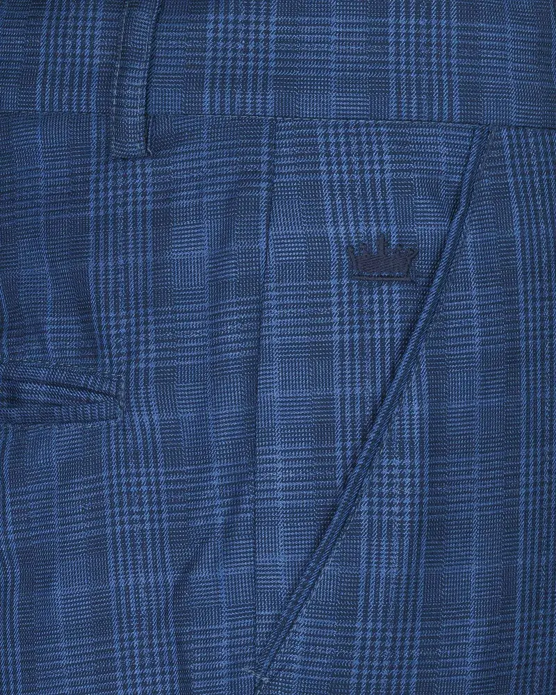 Royal Blue Plaid Double Breasted Suit 13