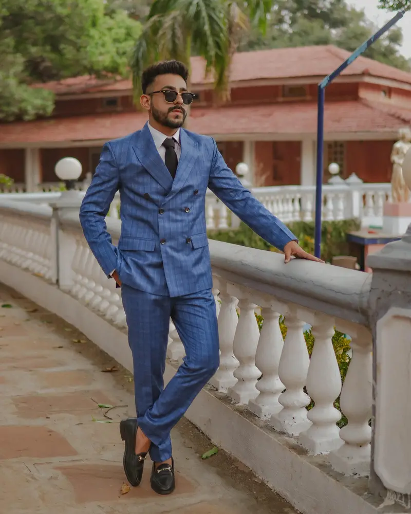 Royal Blue Plaid Double Breasted Suit 18
