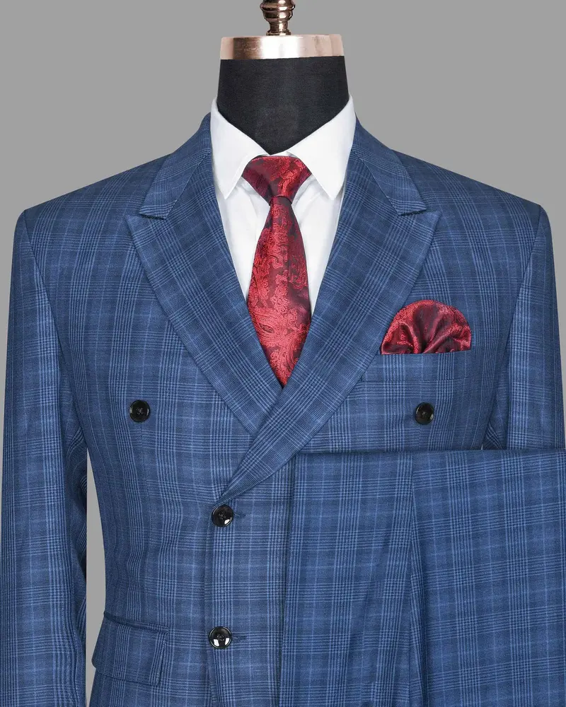 Royal Blue Plaid Double Breasted Suit 2