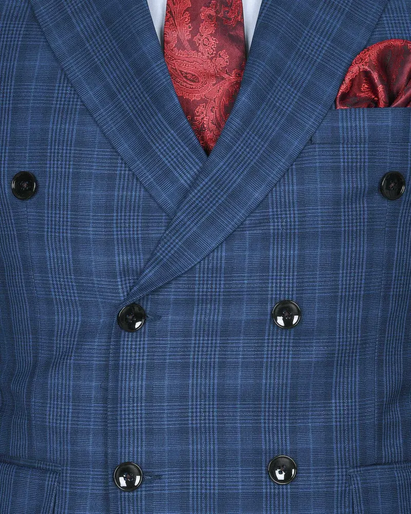 Royal Blue Plaid Double Breasted Suit 4