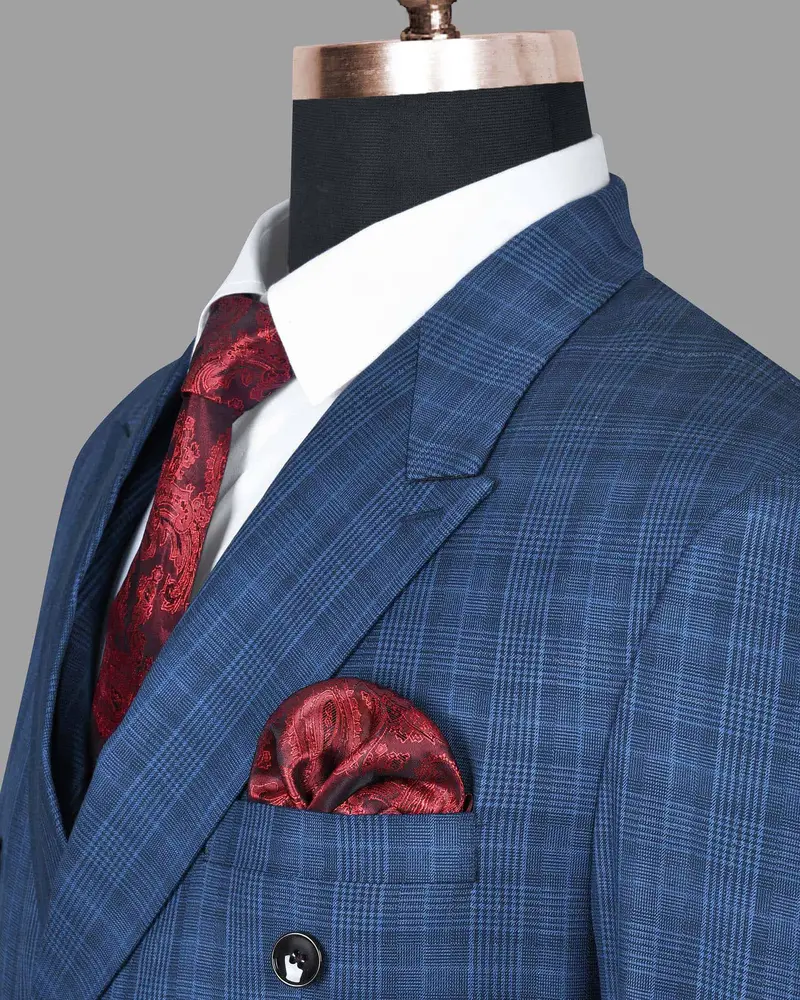 Royal Blue Plaid Double Breasted Suit 5