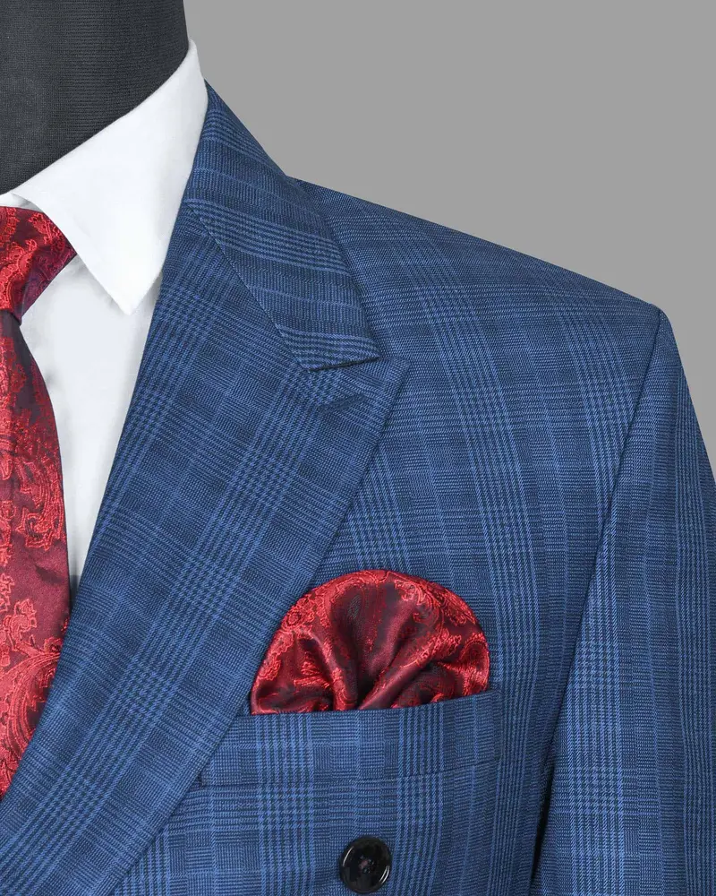 Royal Blue Plaid Double Breasted Suit 6