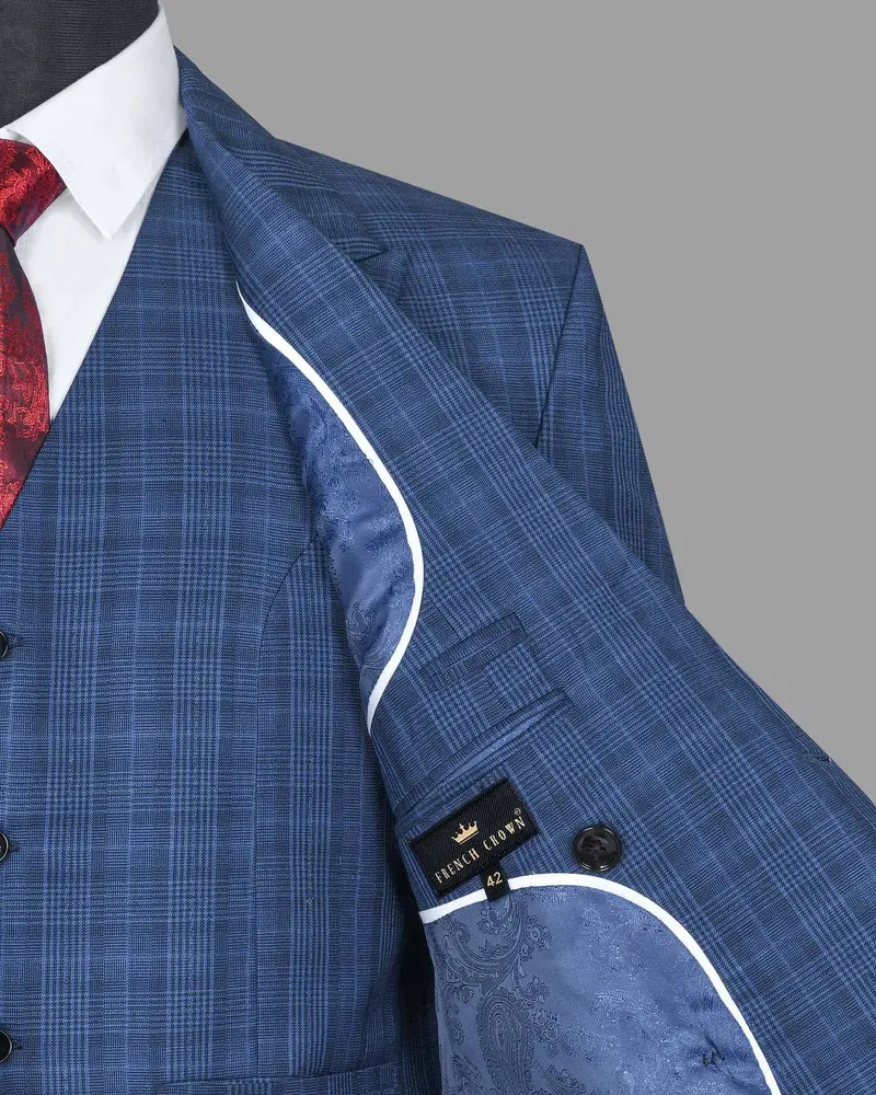 Royal Blue Plaid Double Breasted Suit 7