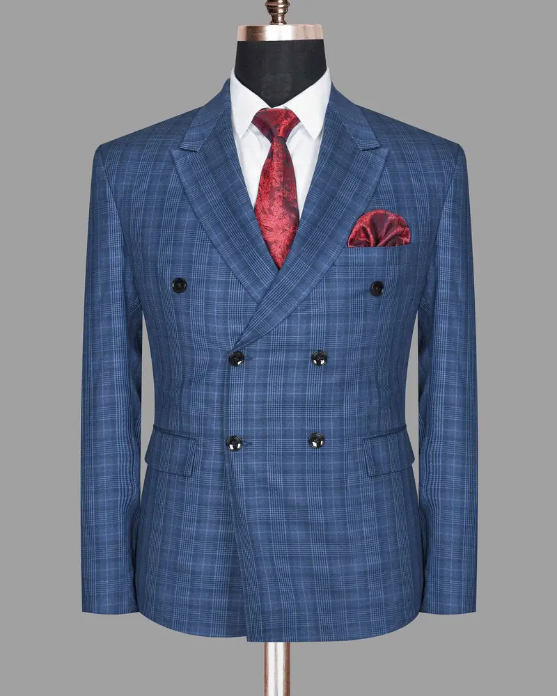 Royal Blue Plaid Double Breasted Suit 8