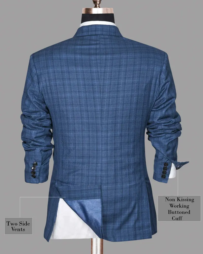 Royal Blue Plaid Double Breasted Suit 9