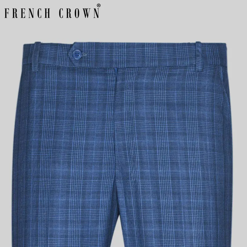 Royal Blue Plaid Formal Pant 1