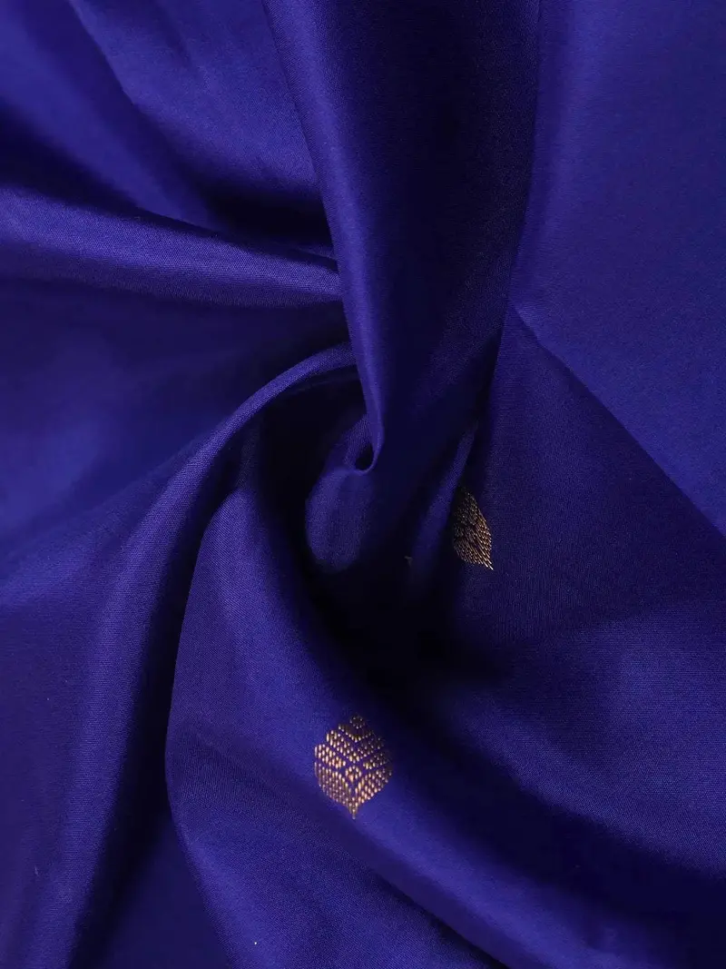 Royal Blue Pure Kanchipuram Bridal Silk Saree With Leaf Motif On The Body With Zari Border 2