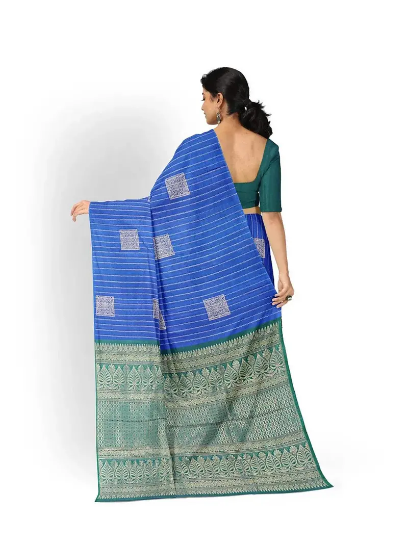 Royal Blue Pure Kanchipuram Saree With Zari Butta On The Body And Without Border 2