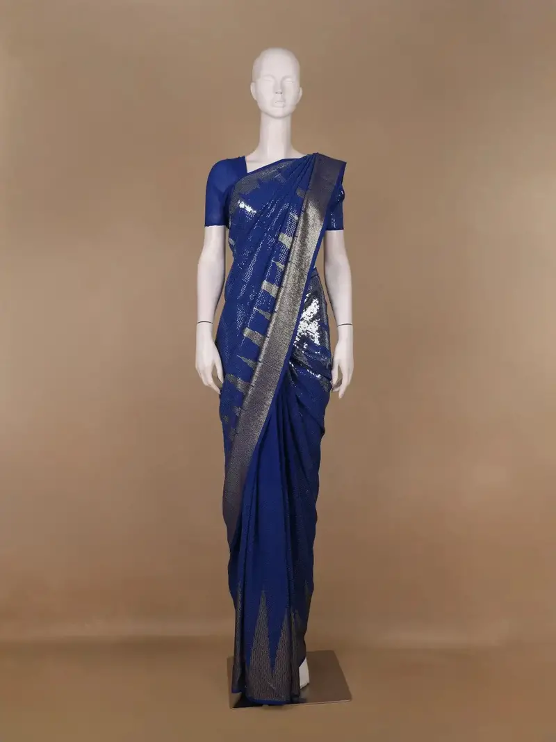 Royal Blue Sequin Embellished Chiffon Saree 1