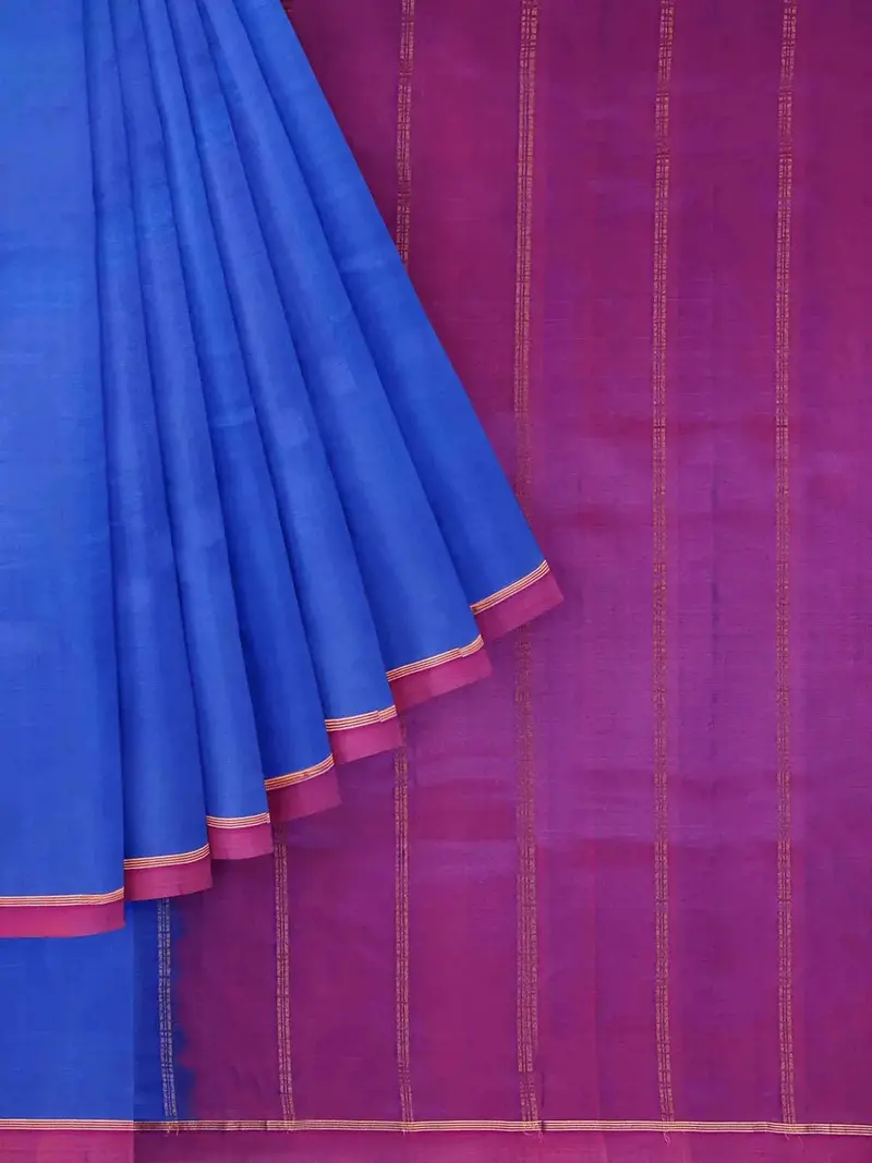 Royal Blue Silk Saree With Plain Body With Contrast Zari Border 1