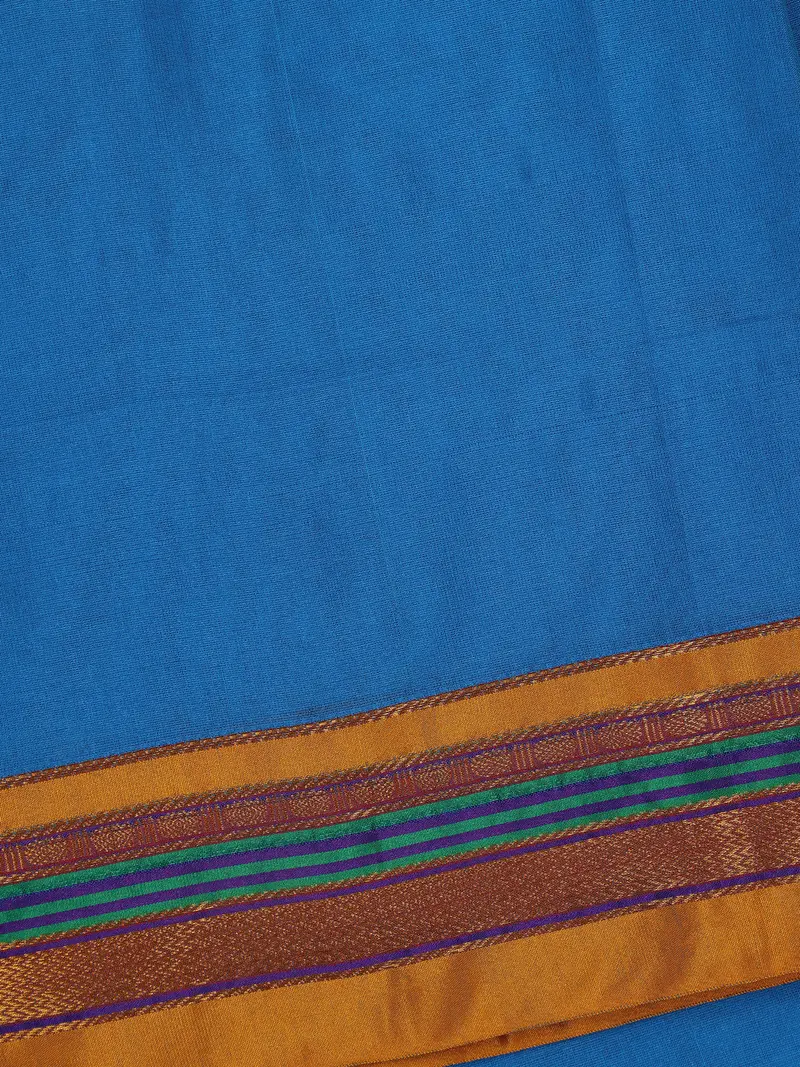 Royal Blue Solid Design Semi Silk Cotton Saree With Contrast Border 2