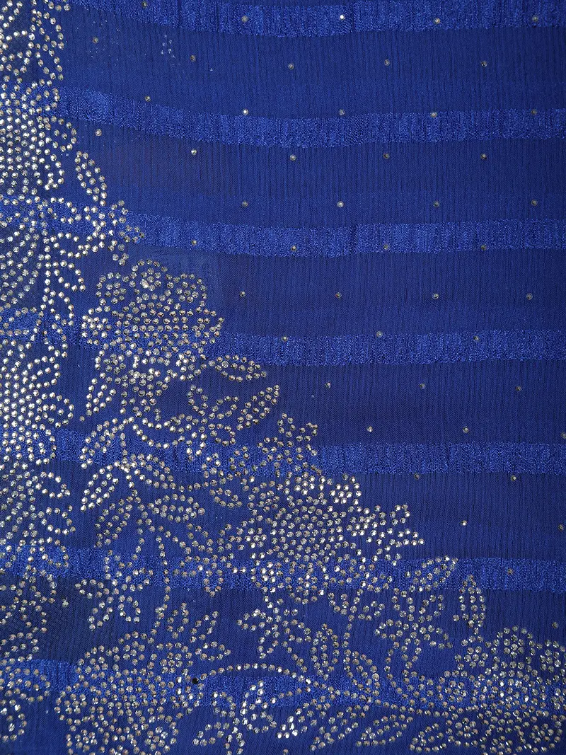 Royal Blue Striped Floral Design Georgette Saree 2