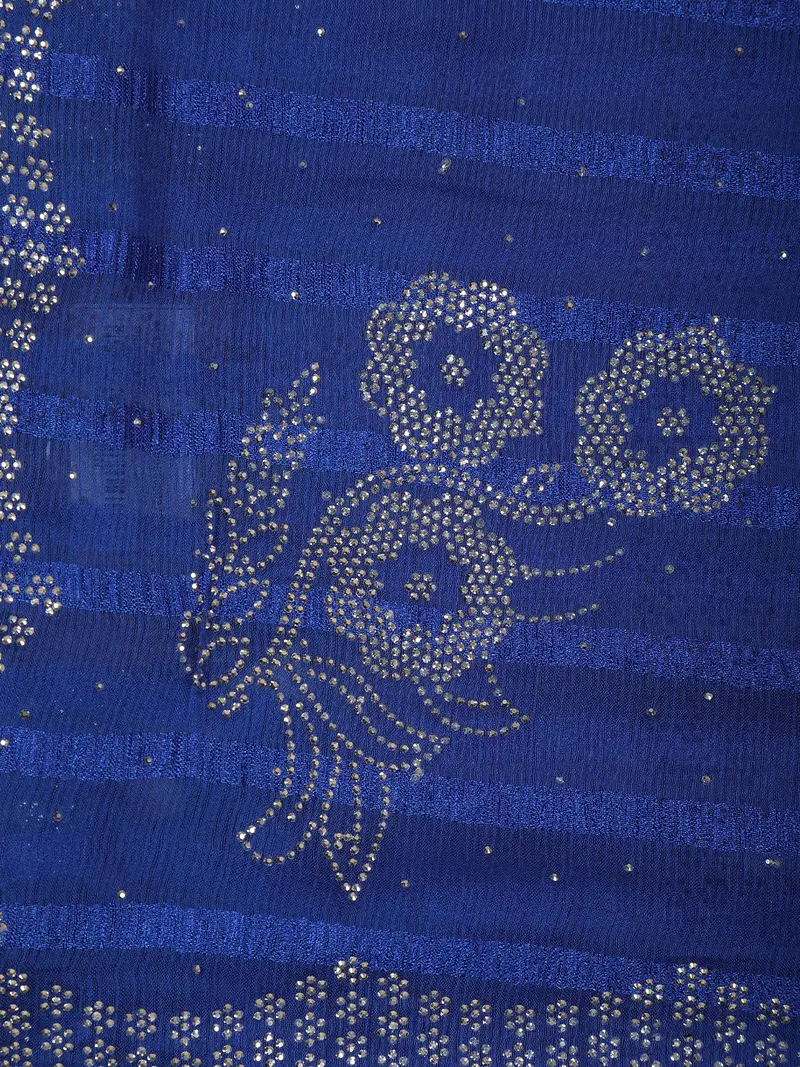 Royal Blue Striped Floral Design Georgette Saree 2