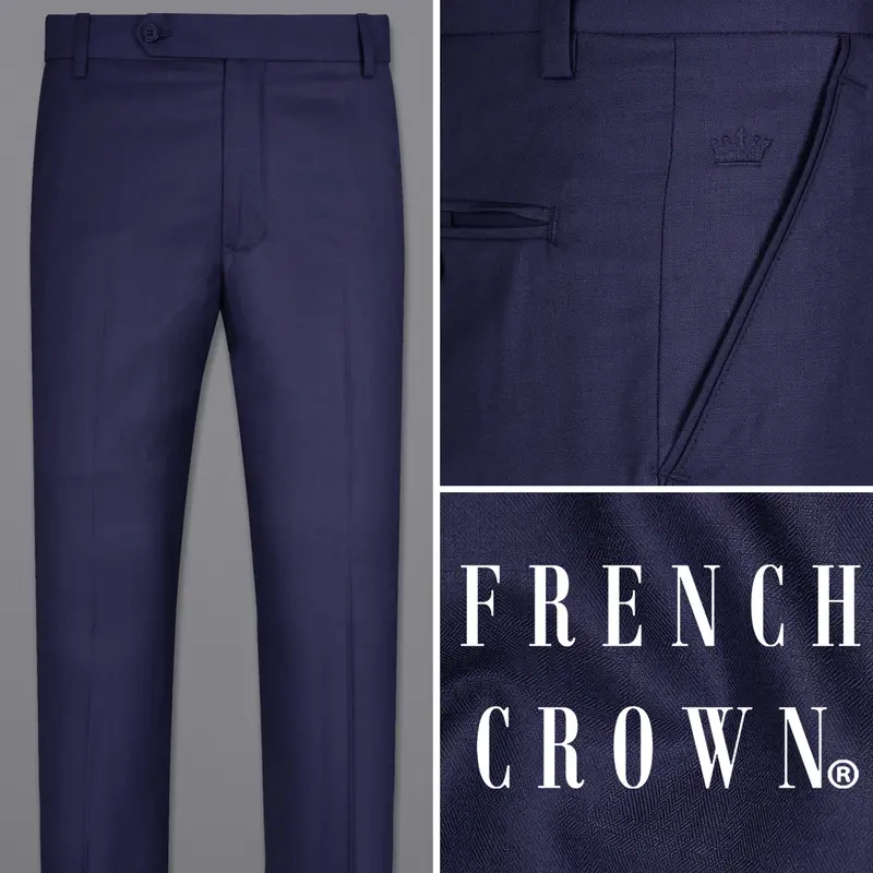 Royal Blue Subtle Checkered Pant 1