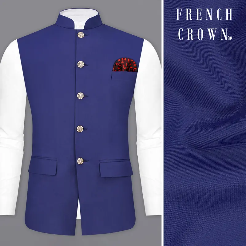Royal Blue Textured Nehru Jacket 1