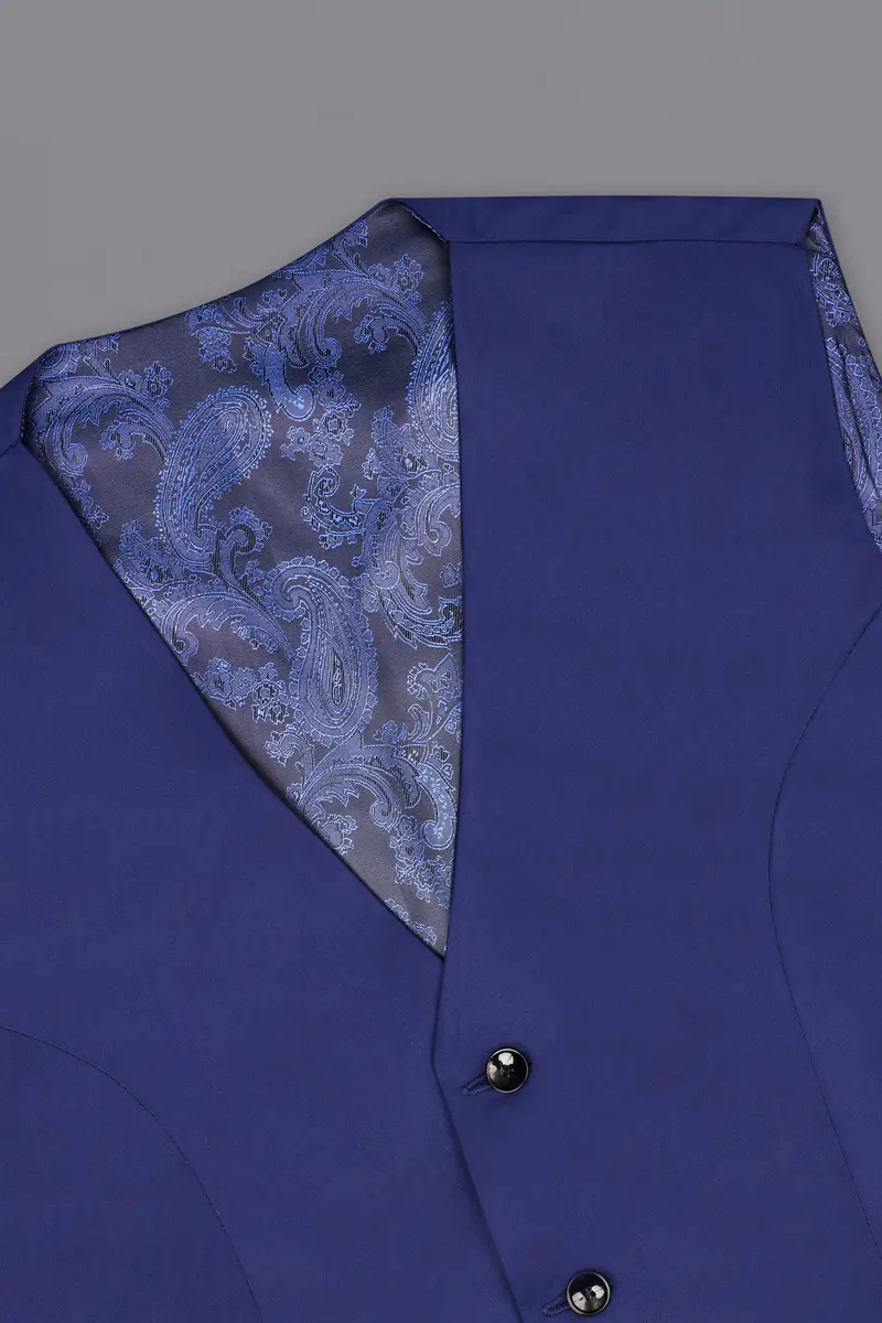 Royal Blue Textured Waistcoat 4