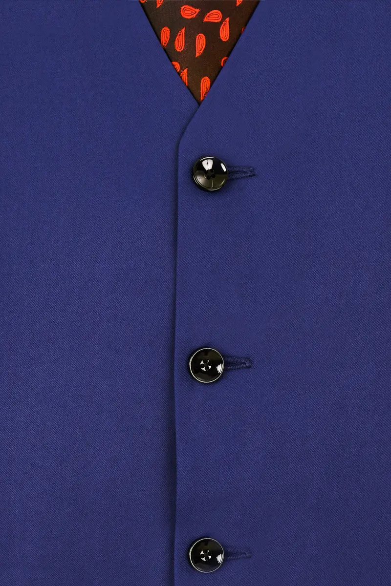 Royal Blue Textured Waistcoat 5