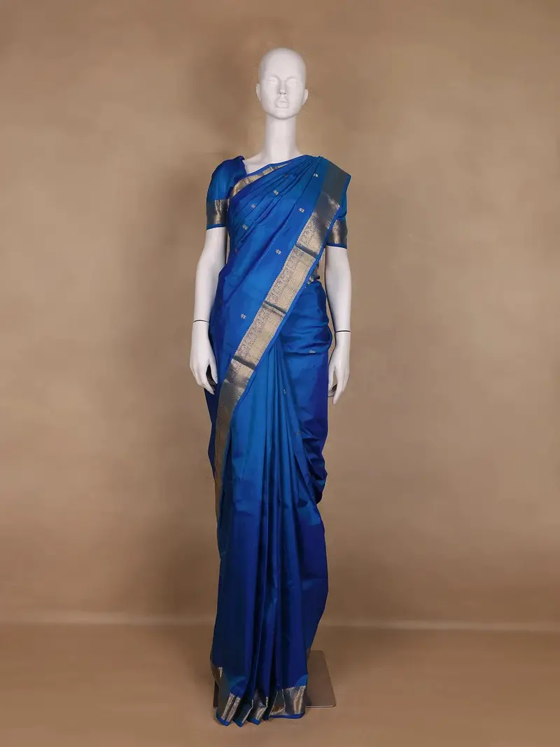 Royal Blue With Gold Zari Border Kanchipuram Silk Saree 1